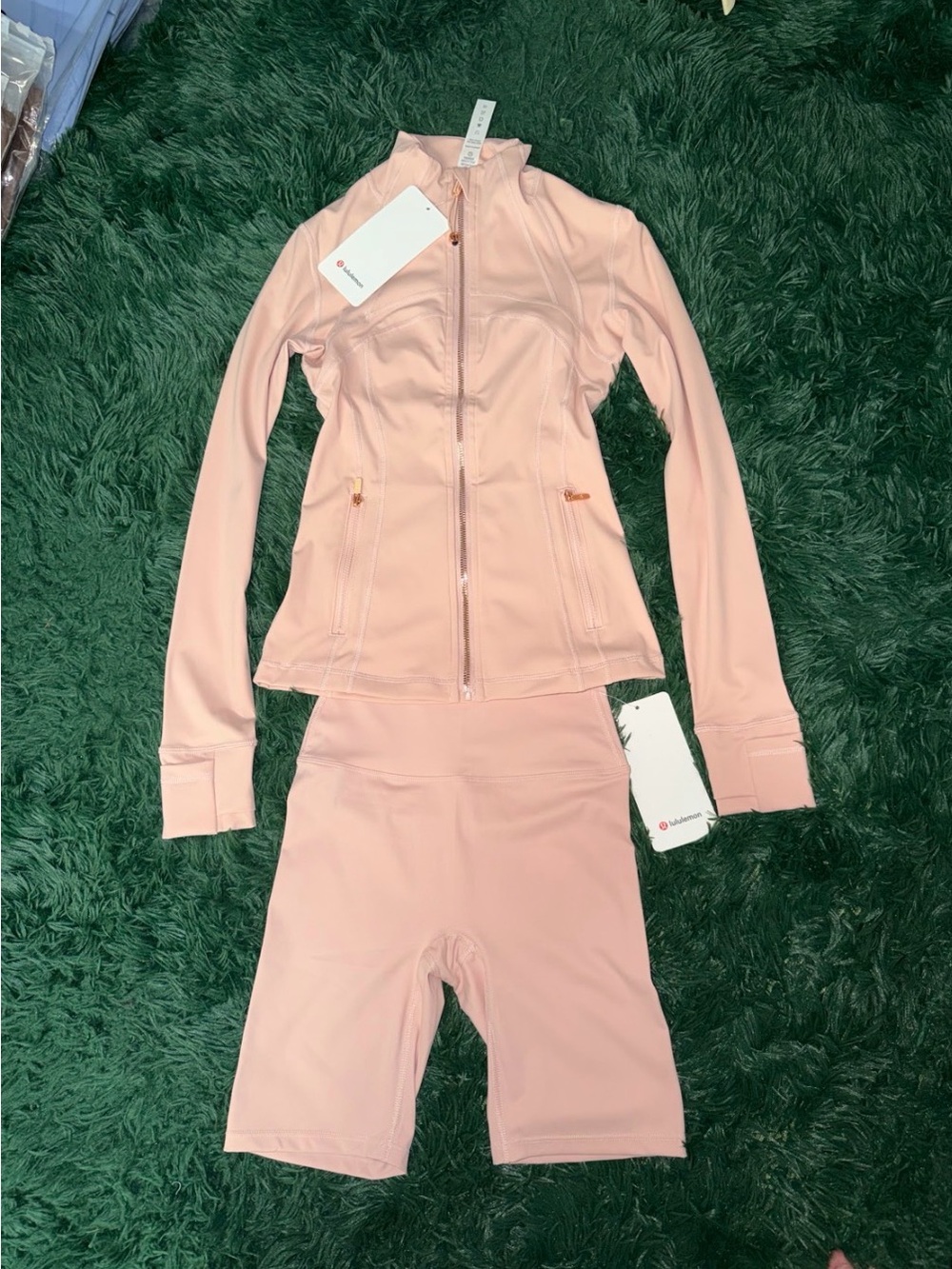 lululemon athletica Blush Pink Jacket & Biker Short Set